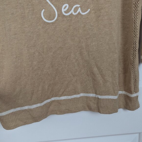 J.Jill | Beige Tan Sand & Sea Coastal Embroidered Sweater Size Medium Petite - Picture 8 of 10